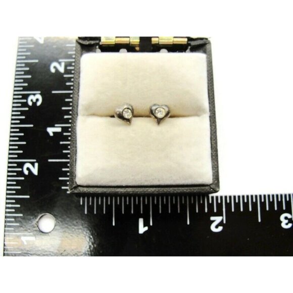 VTG 925 Sterling Silver Heart Rhinestone Post Earrings - Picture 2 of 7